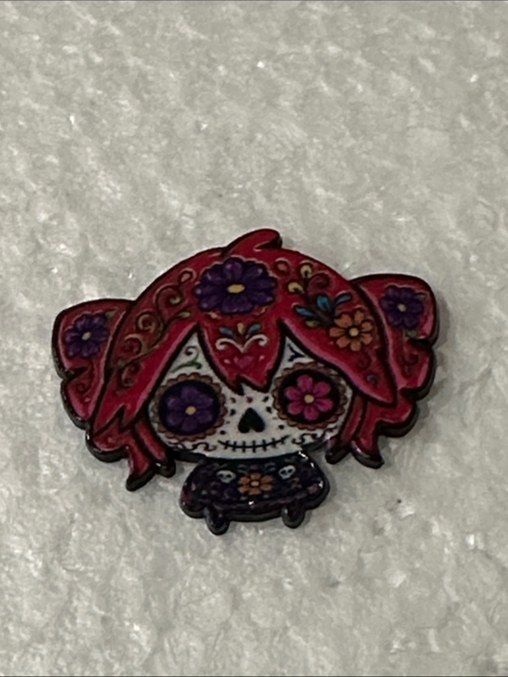 Day of the Dead Floral Girl Enamel Pin - Pink